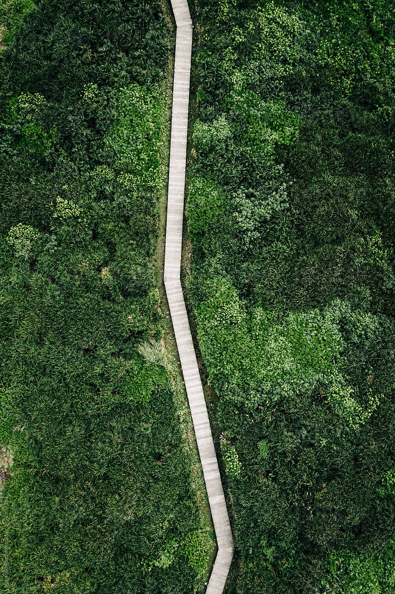 Aerial view of a step road on an island