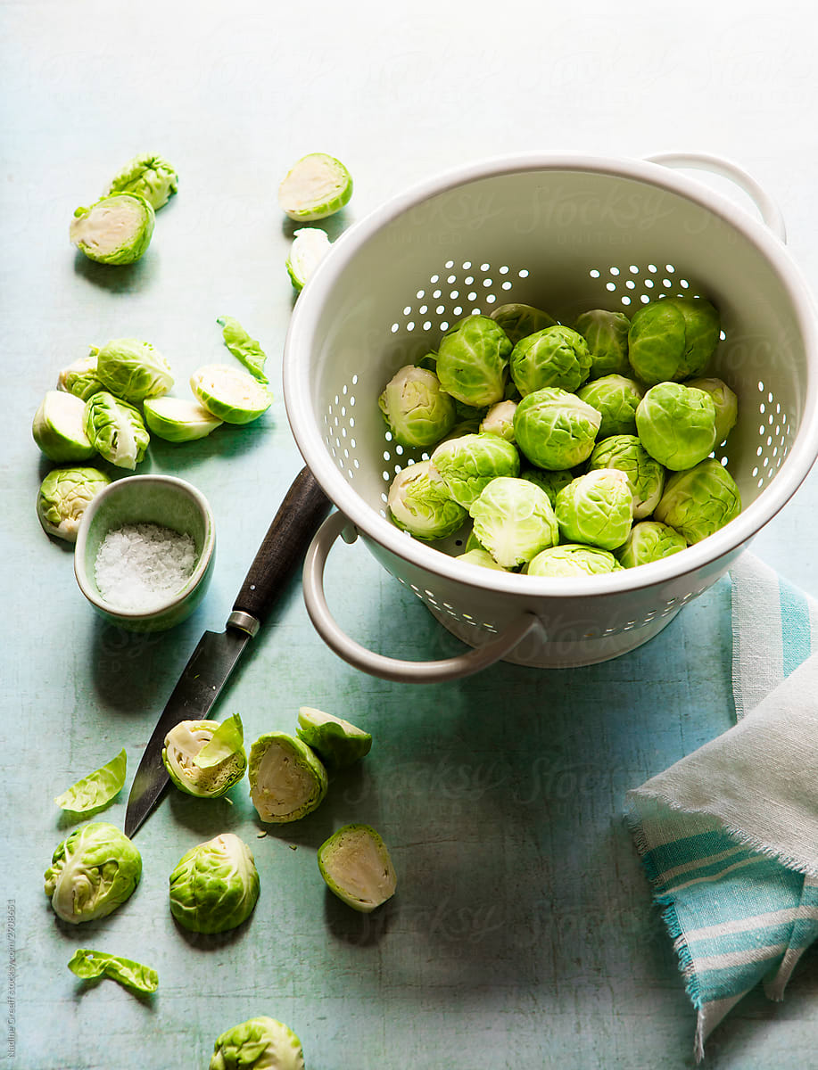 Fresh Brussel Sprouts in Colander