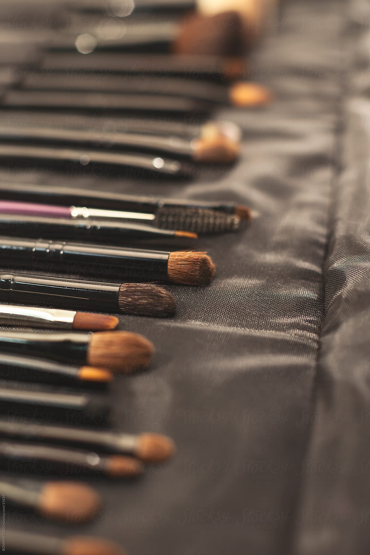 Close up of makeup brushes set.