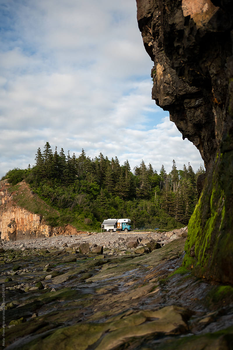 motor home in rugged wilderness