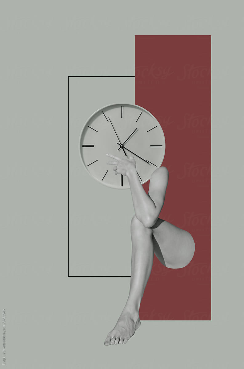 Female arm and leg and wall clock