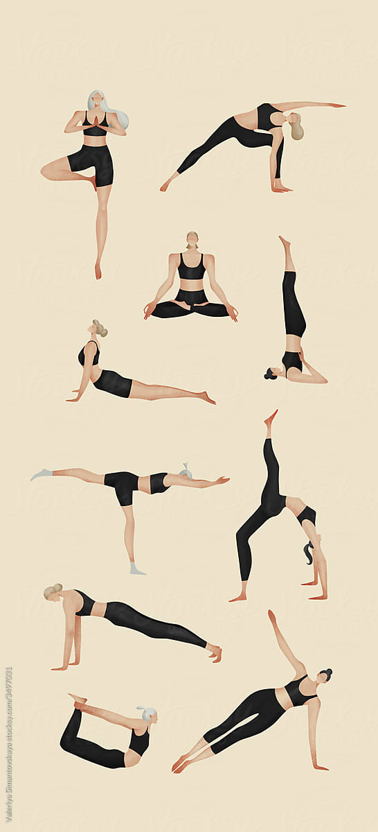 Isolated girls in different yoga poses