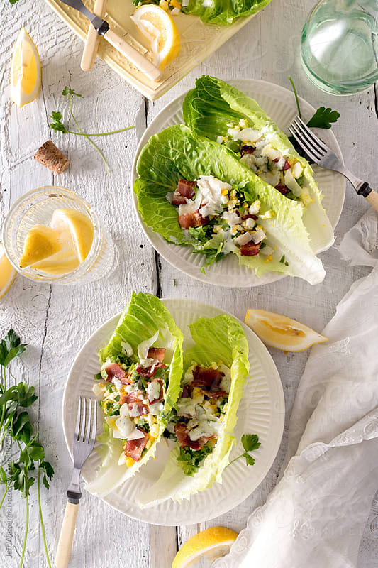Shared Romaine Lettuce Salad with Egg and Bacon