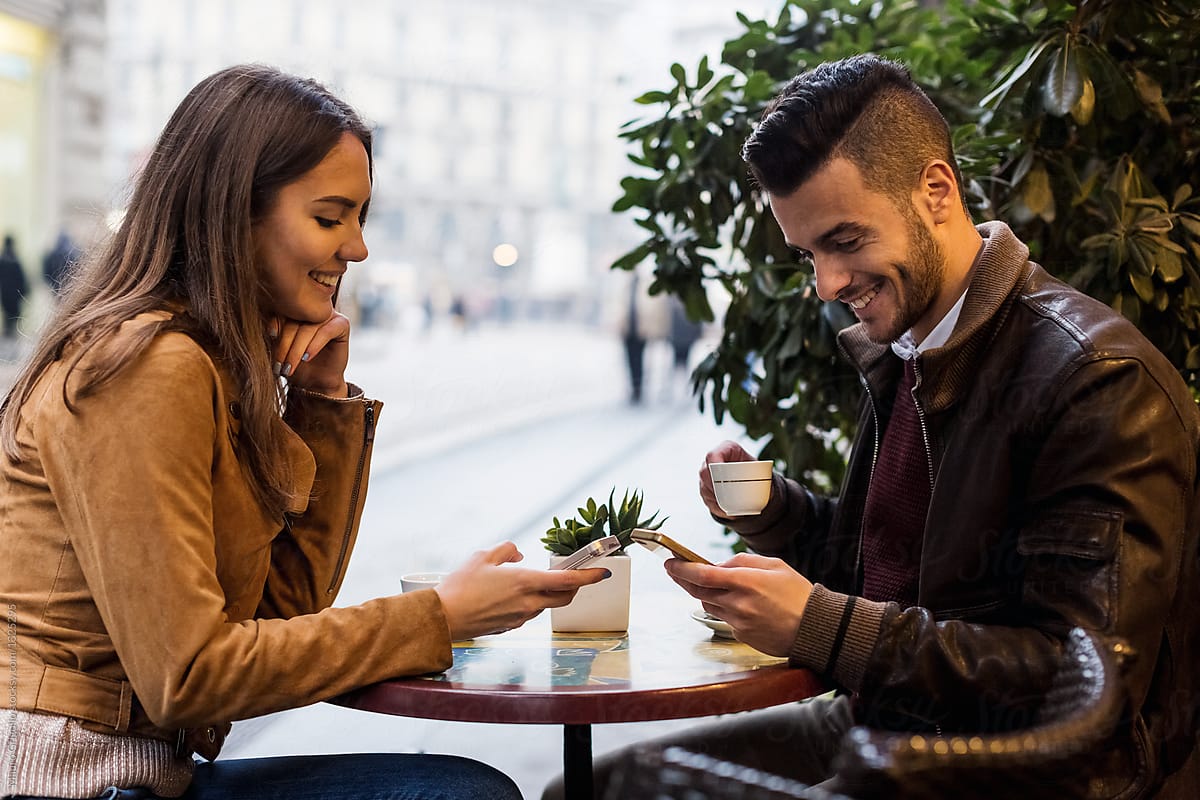 Couple meets for a coffee in a bar