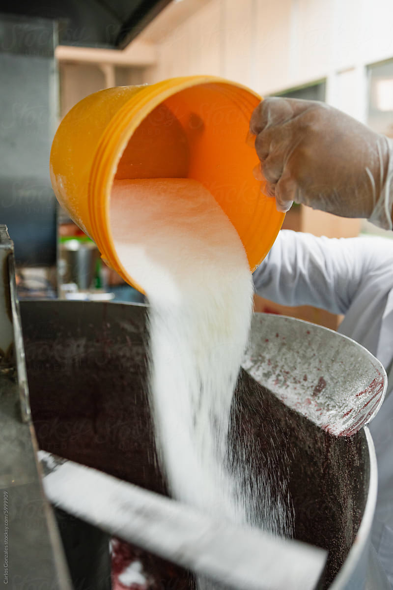 Mixing sugar in a industrial kitchen