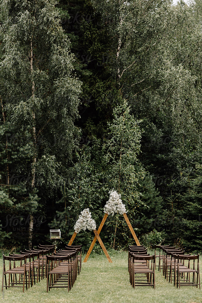 Place for wedding ceremony on forest background