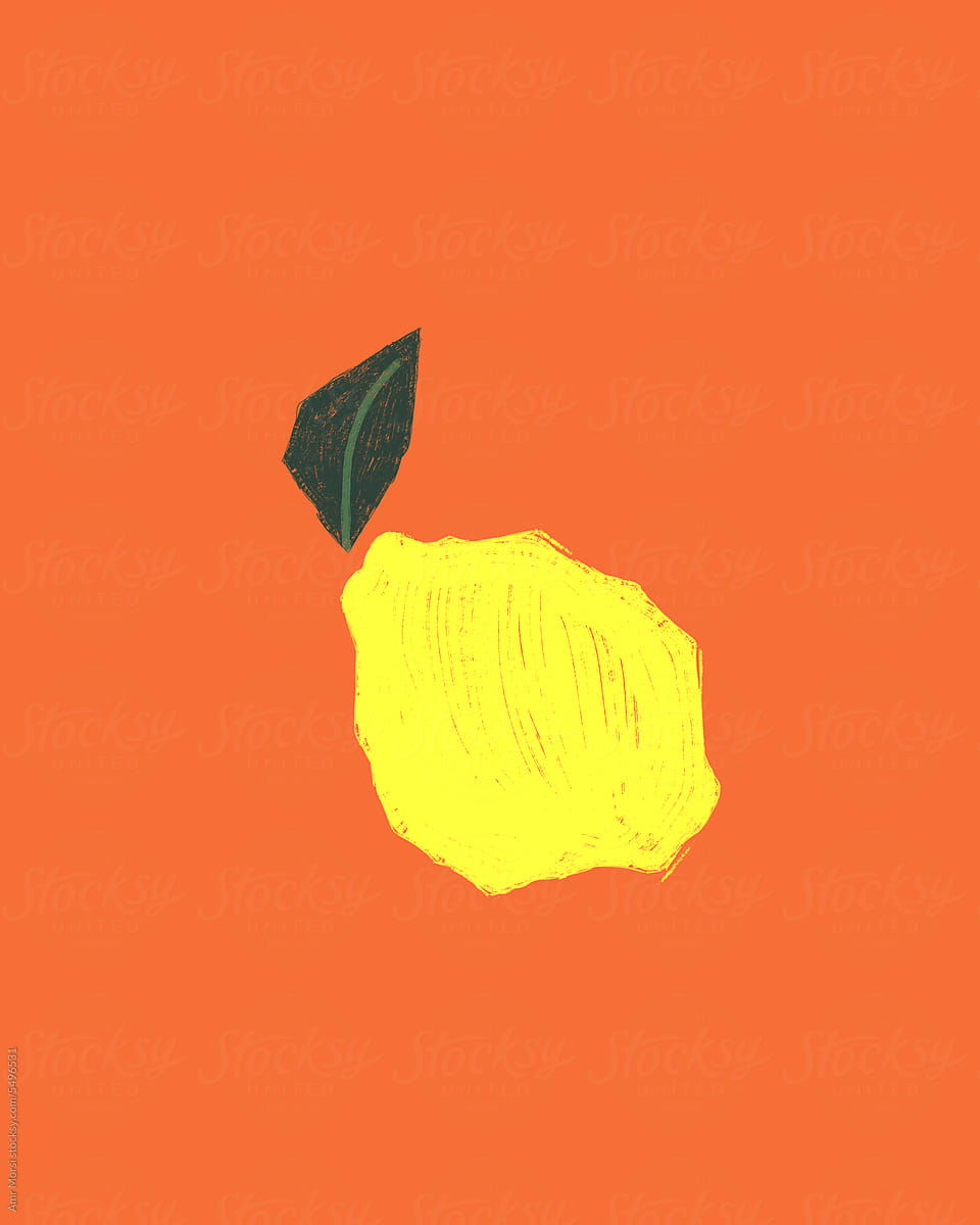 a simple illustration of a lemon with a leaf on it