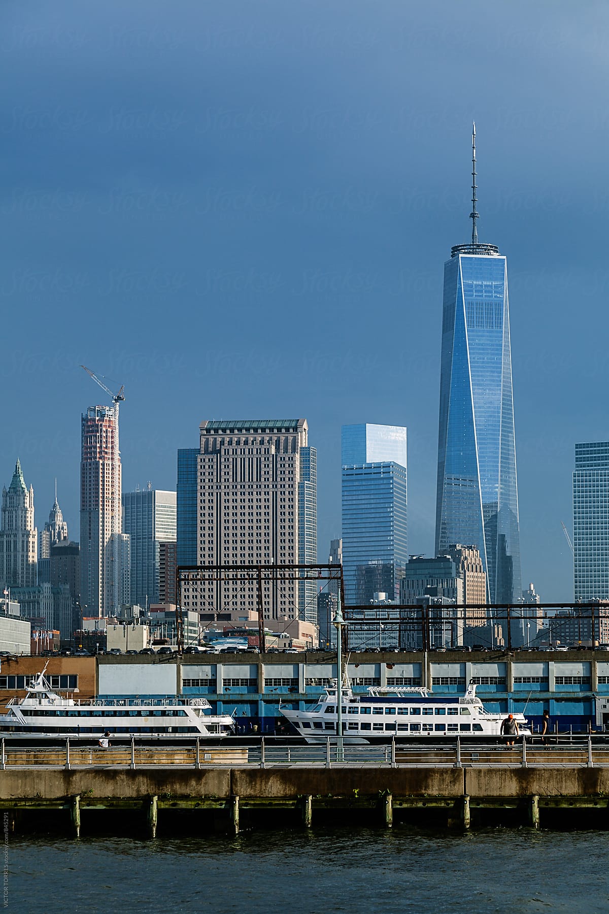 Manhattan Financial District in a Summer Day Viewed From Hudson River
