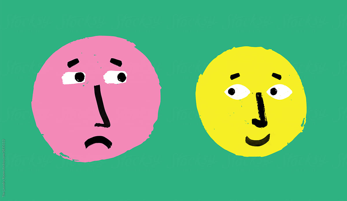 One happy and one unhappy emoji illustration