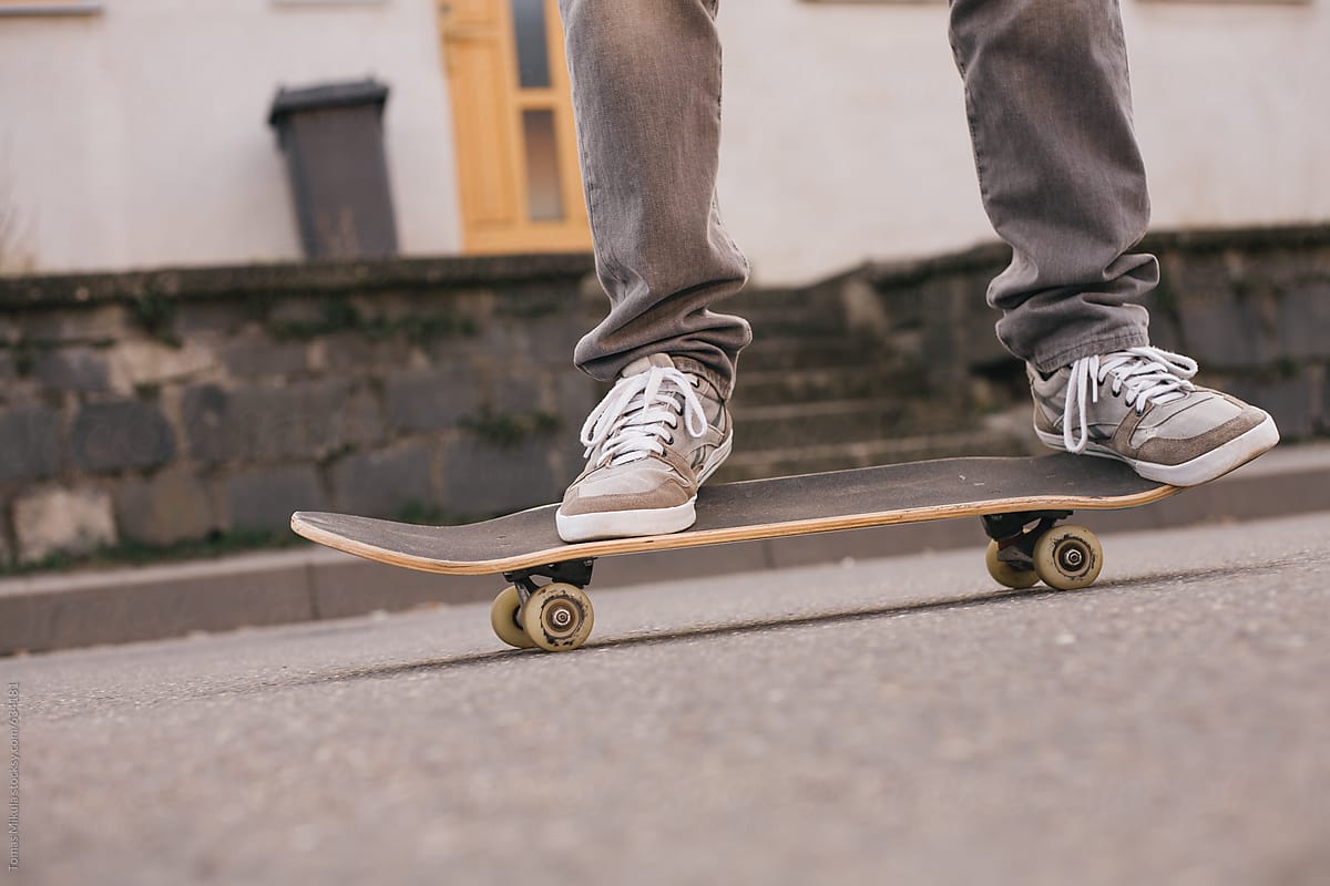 Skateboard during movement closeup
