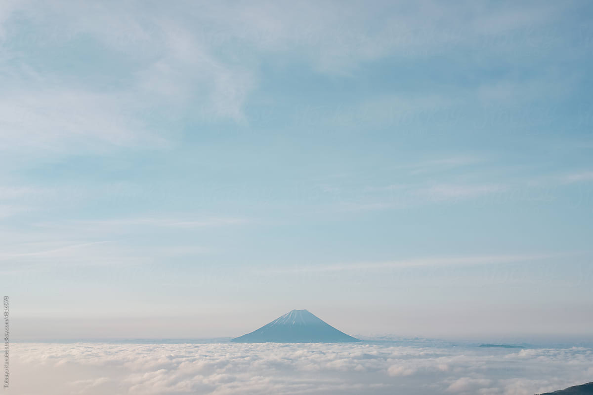 Mt Fuji in blue sky over cloud
