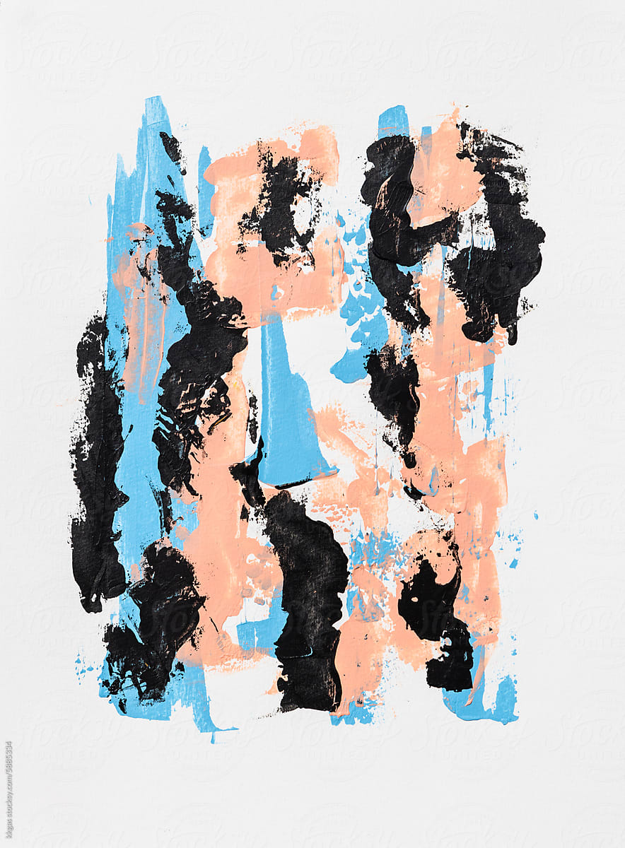 Abstract painting in peach, blue and black