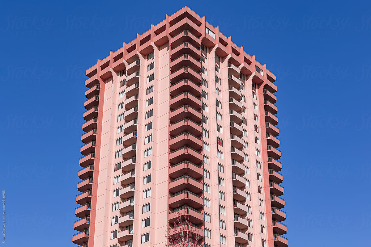 Pink building in a blue sky