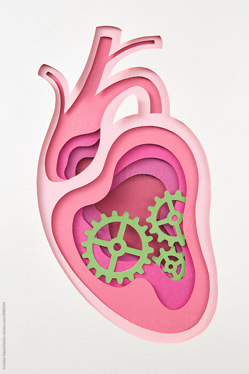 Handcraft structure of human heart with clockwork.