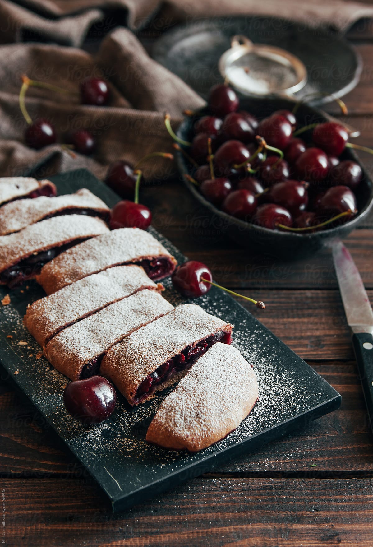 Delicious strudel with cherries