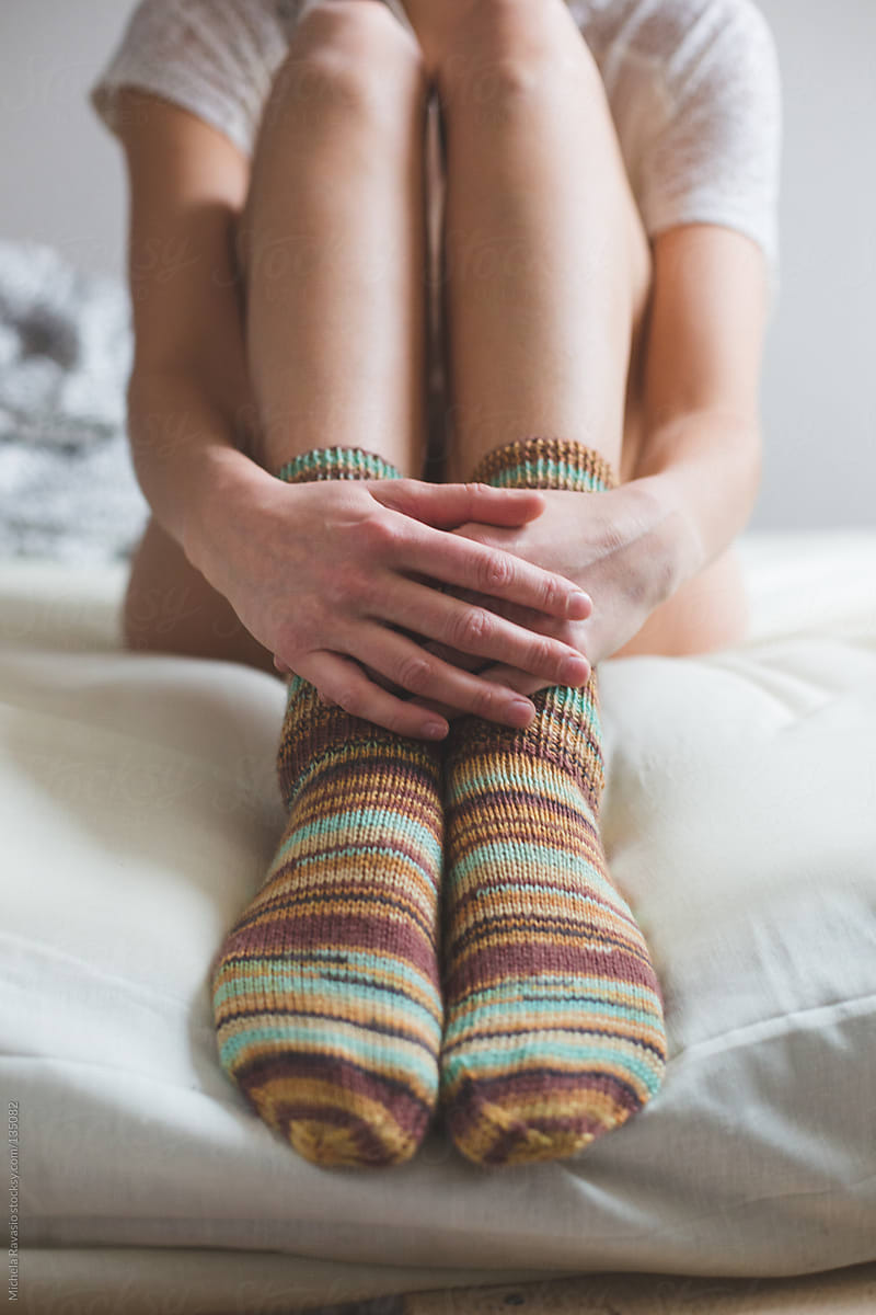 Young woman wearing socks