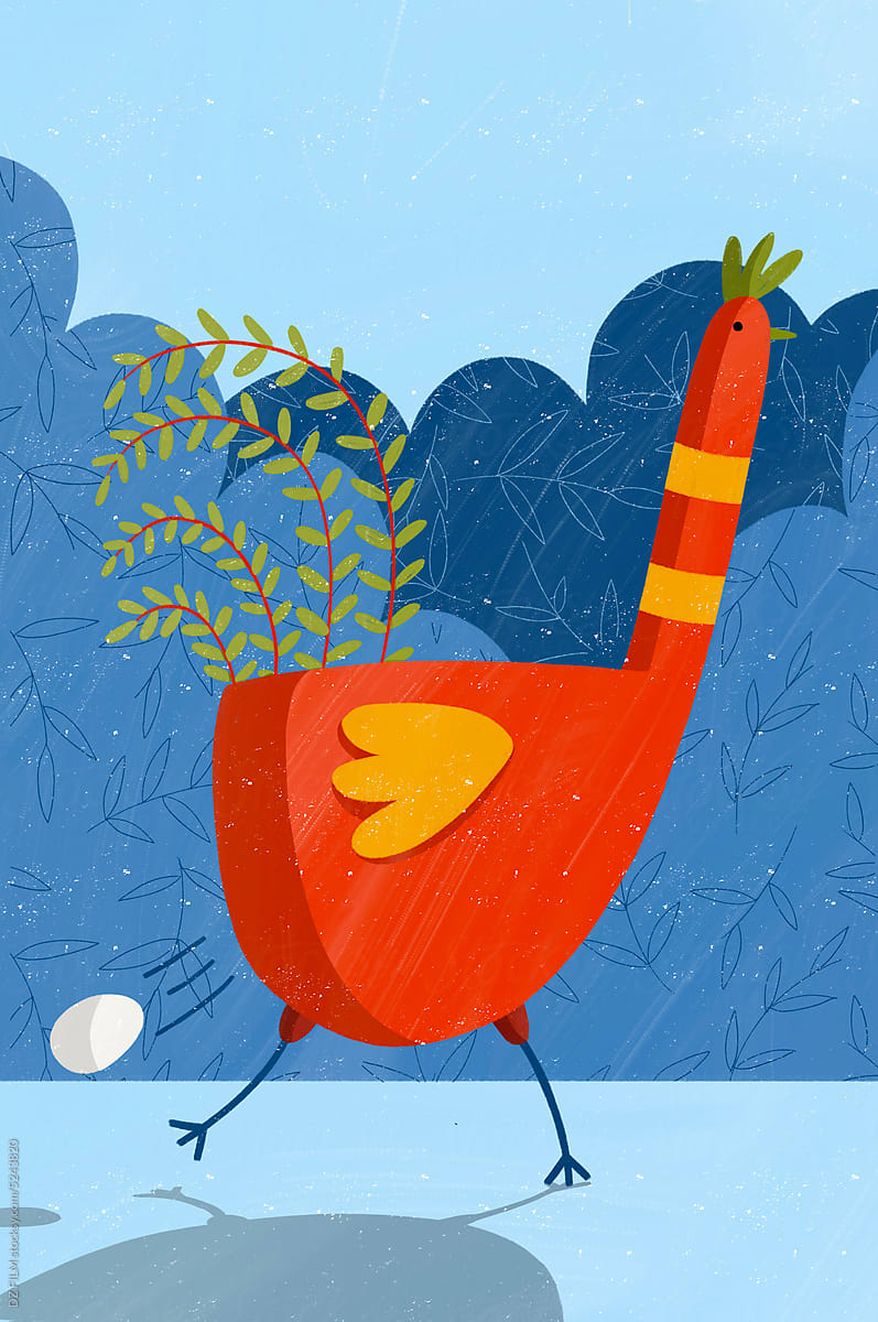 Illustration, a hen laid an egg on the go