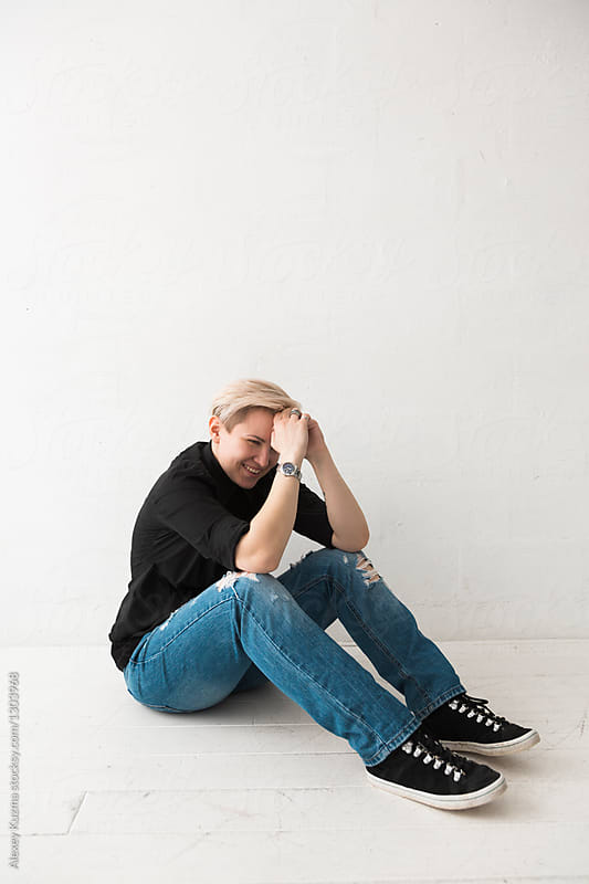 happy lesbian woman on the white background