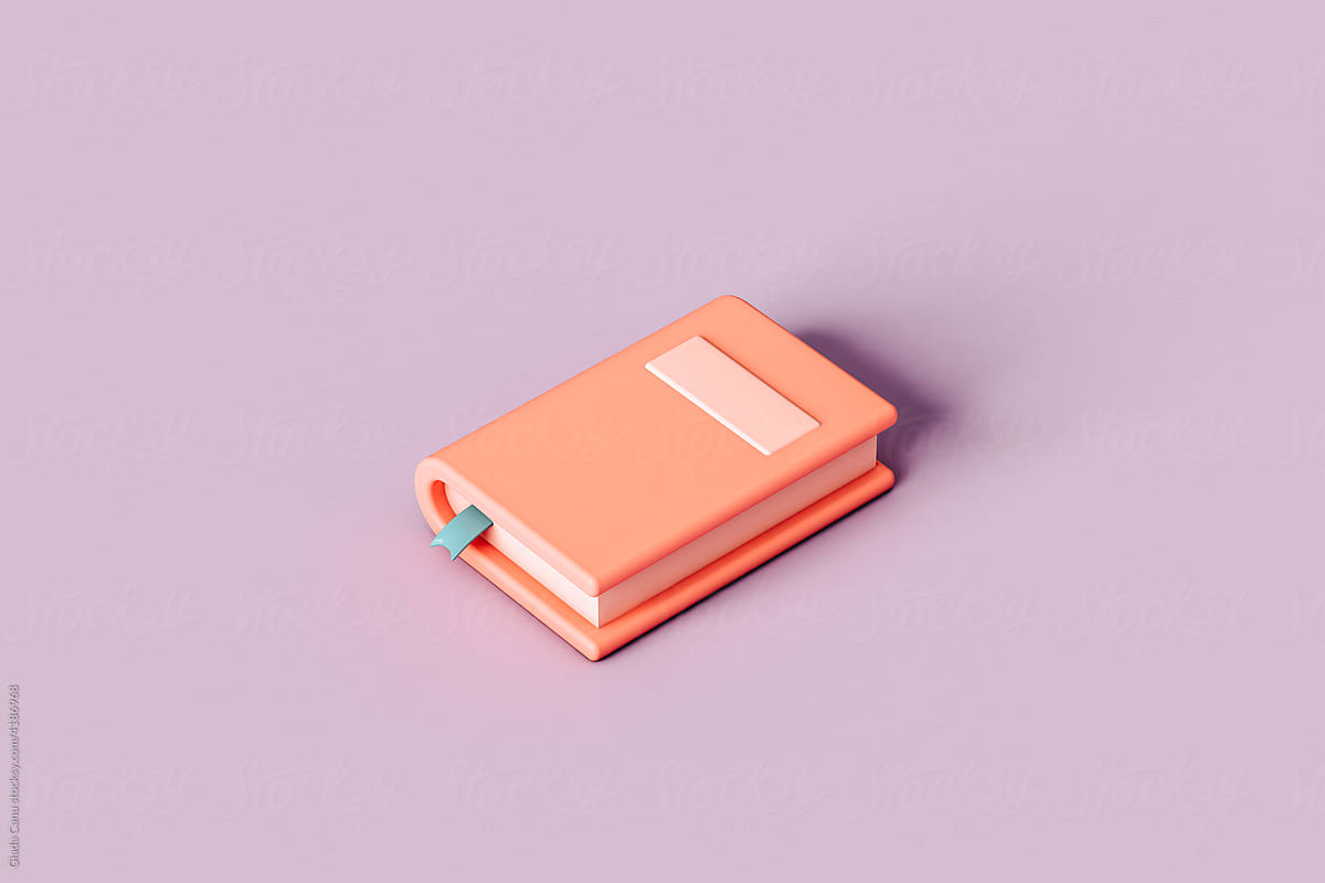 pink book isolated on violet background. 3D render