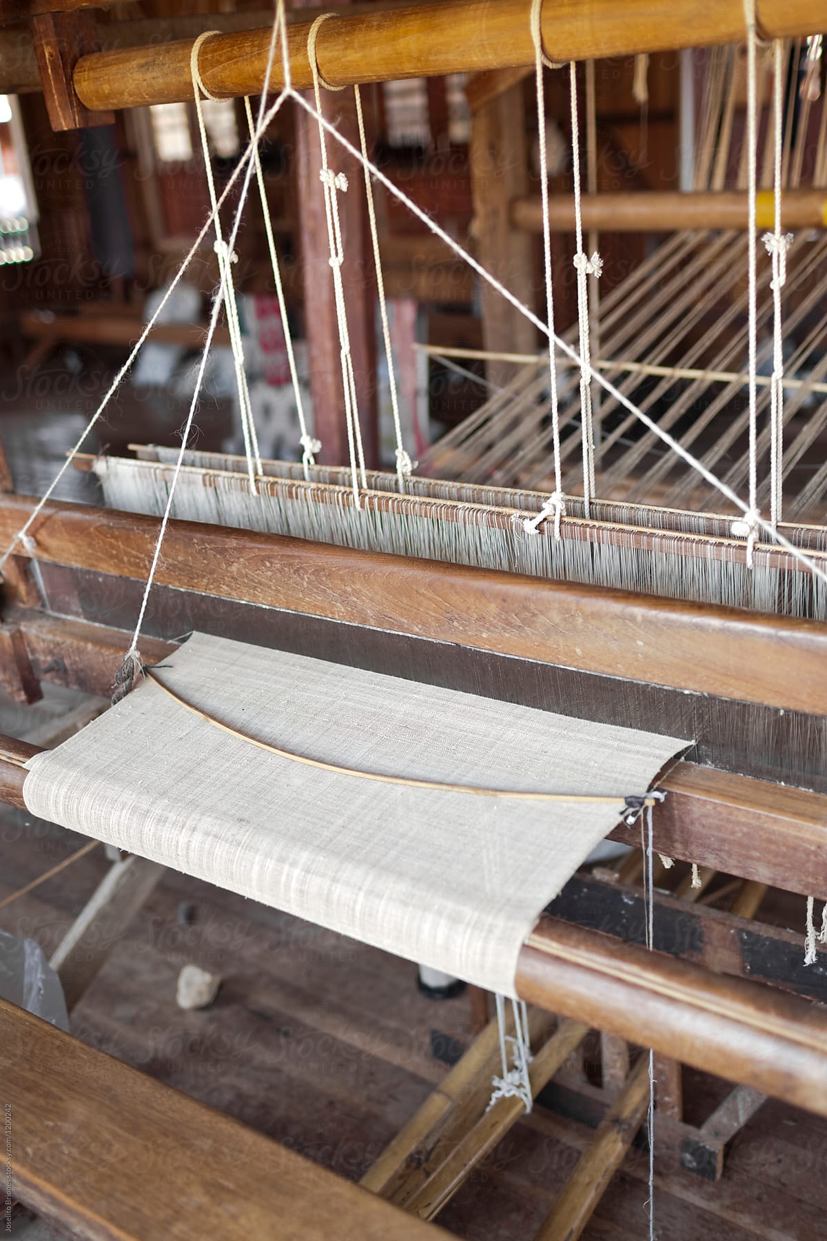 Typical Set-up of Sillk Fabric Weaving Loom in Myanmar