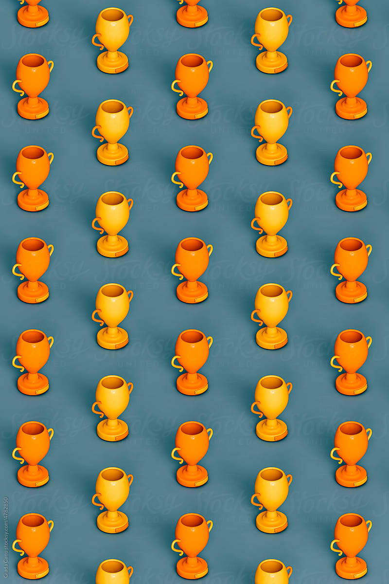 isometric pattern of golden trophies