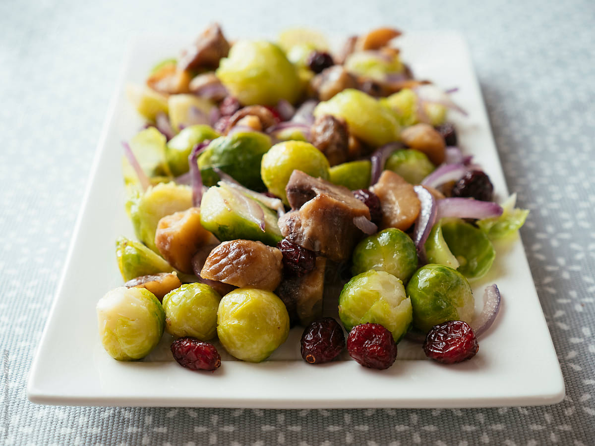Brussels Spouts with Chestnuts and Dried Cranberries