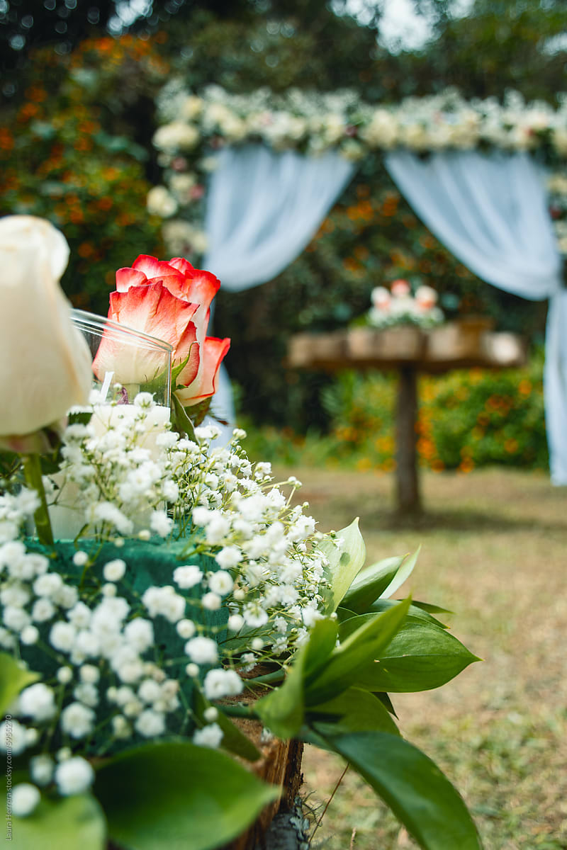 Wedding floral Arch with Floral Decorations in Nature