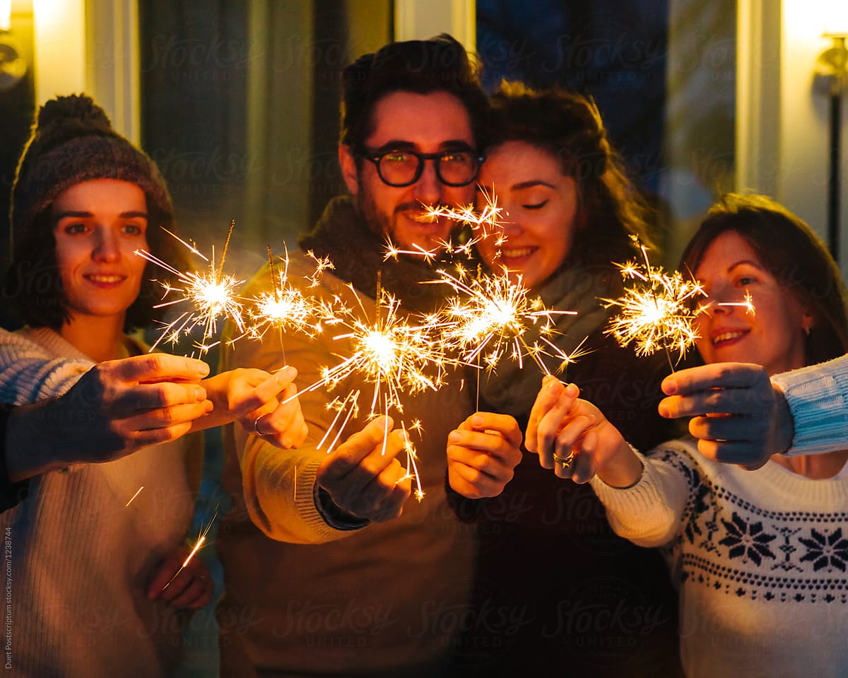 Young friends with sparklers