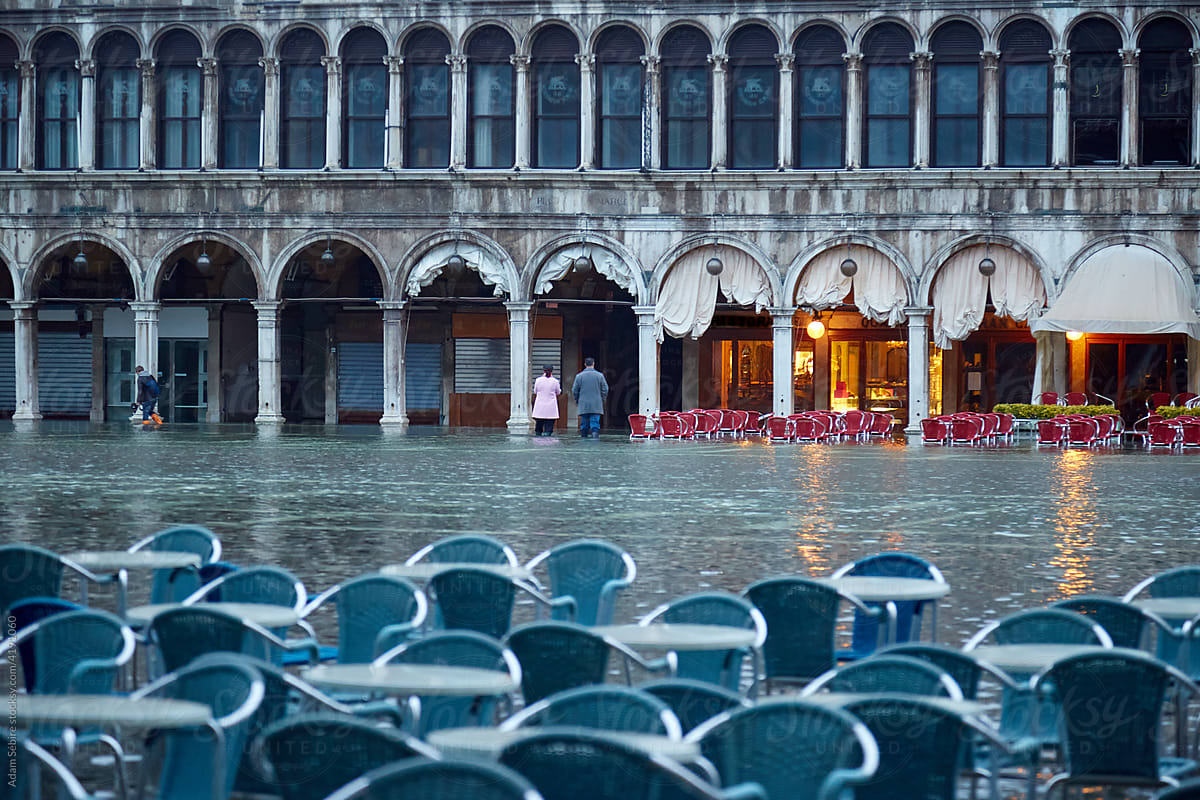 King tide floods submerge Saint Marks Square Venice
