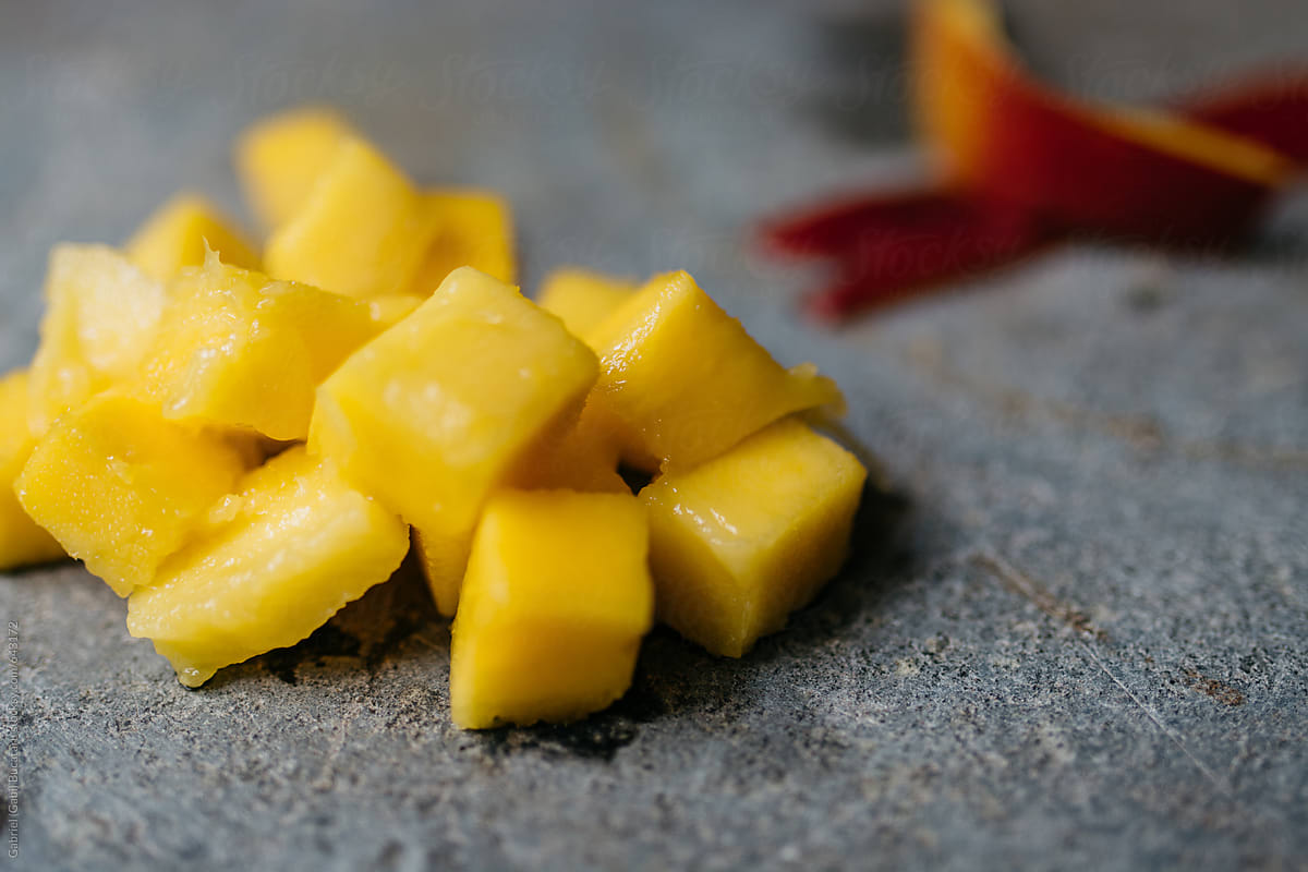 Cut up mango pieces