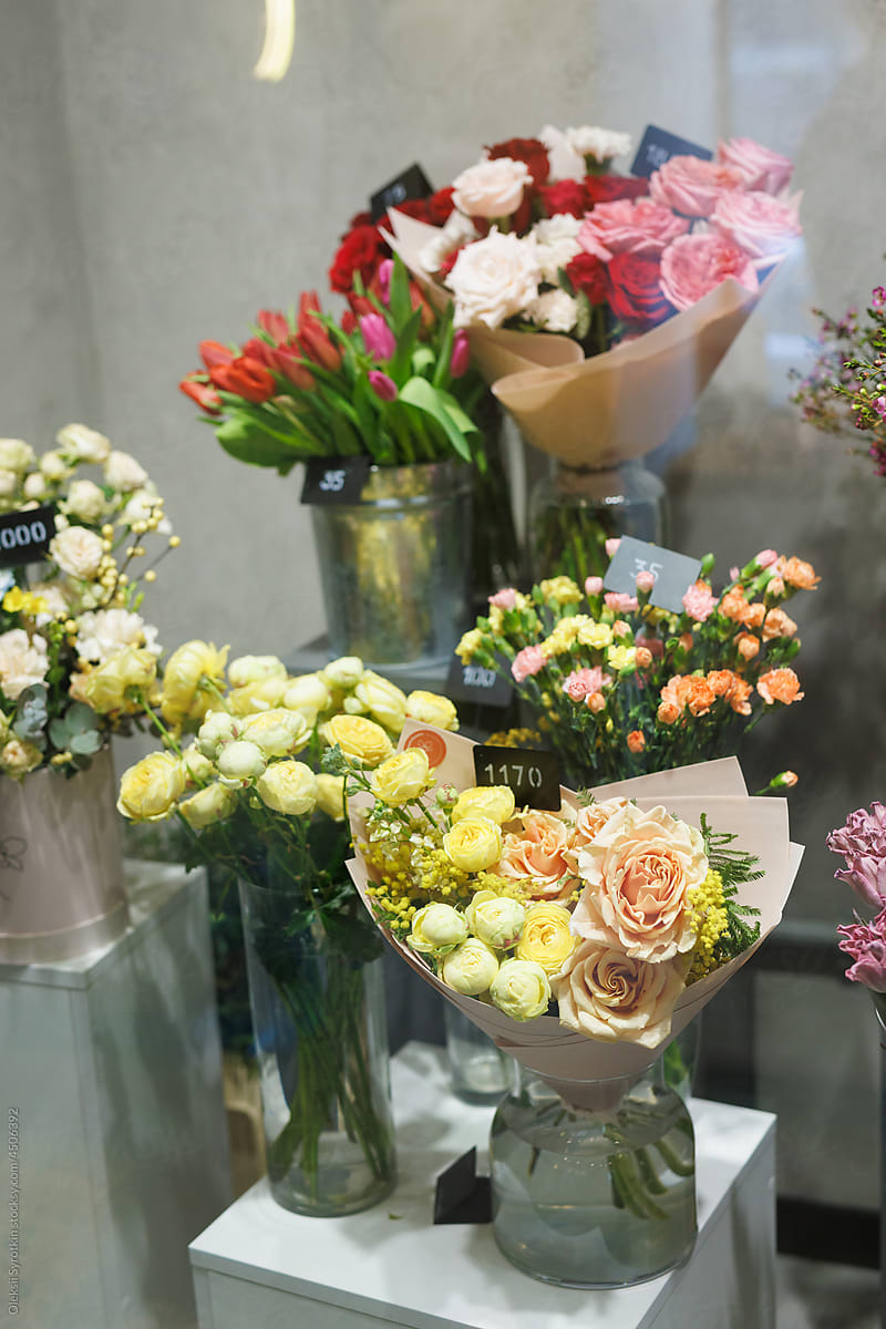 Flower bouquet window retail shop