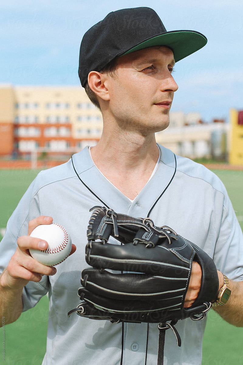 Player with glove and ball