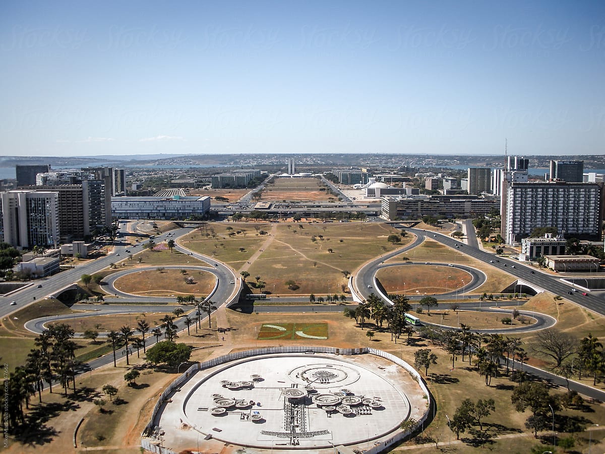 An ariel view of Brasilia showing geometric layout of roads