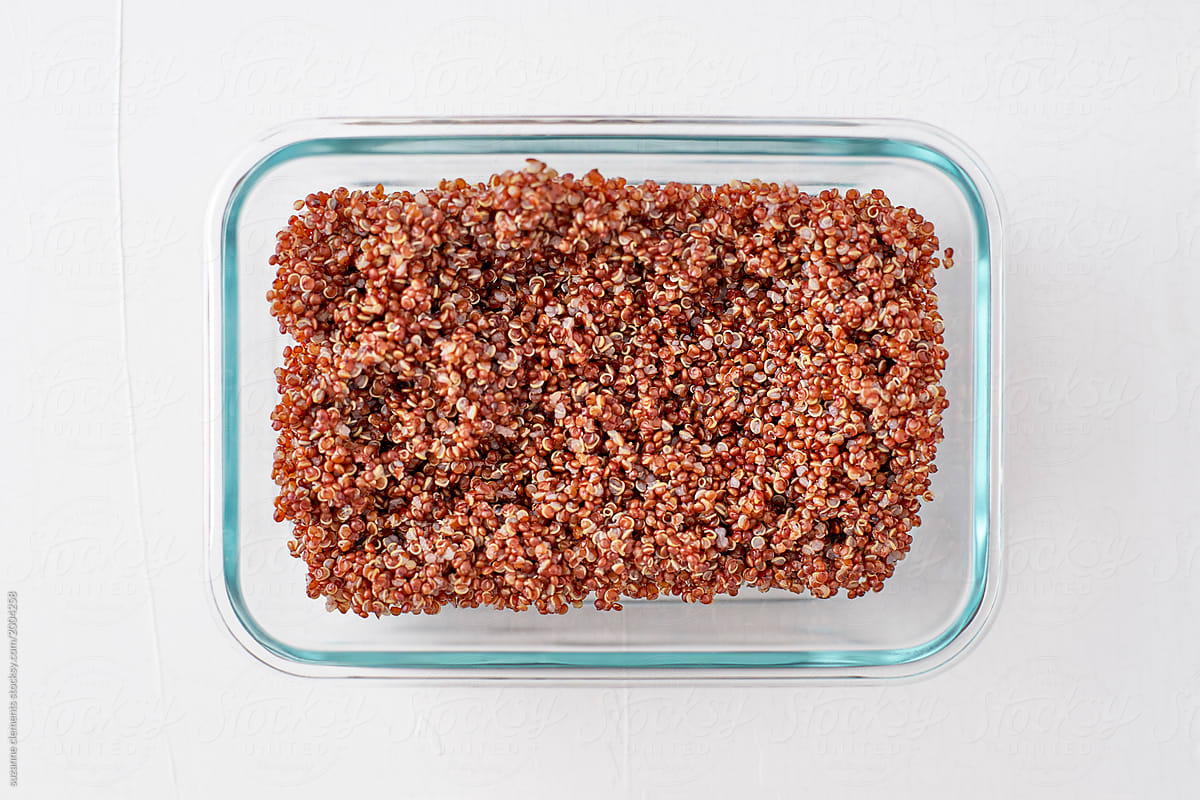 Cooked Red  Quinoa in Glass Container