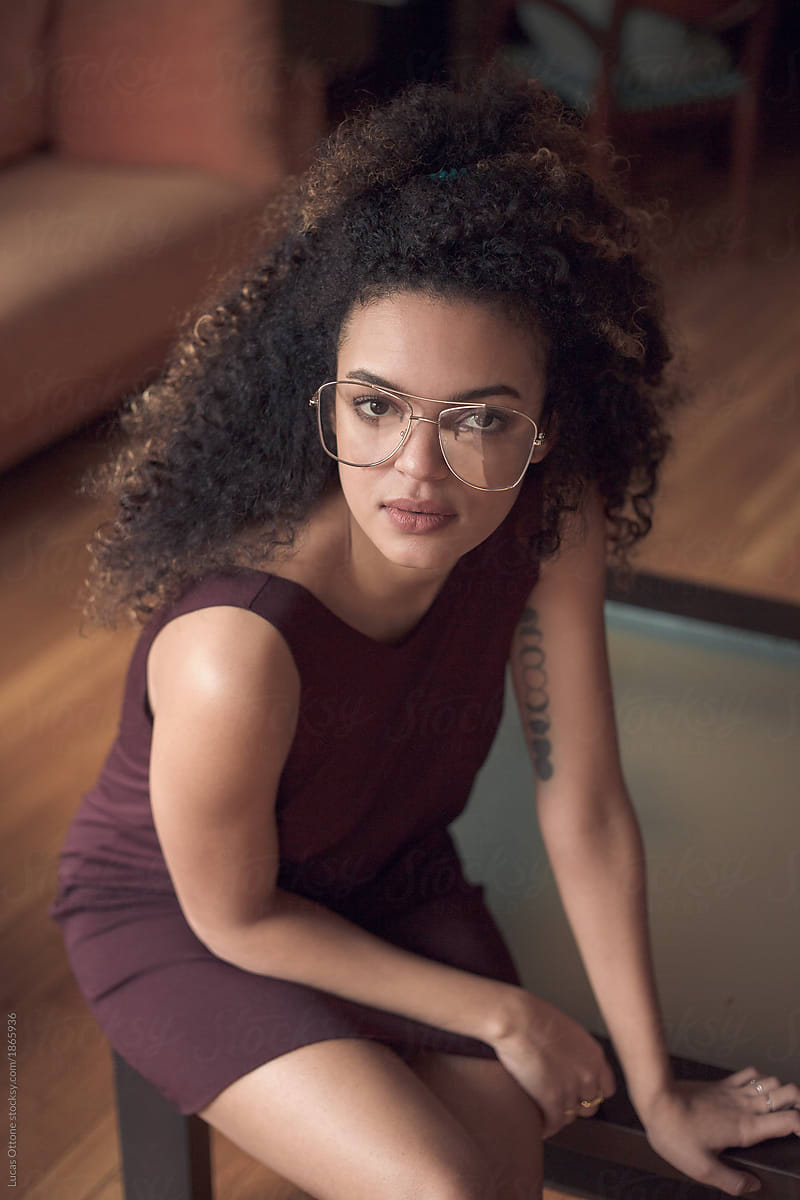 Attractive Woman With Afro Hair And Glasses By Lucas Ottone Afro Glasses 