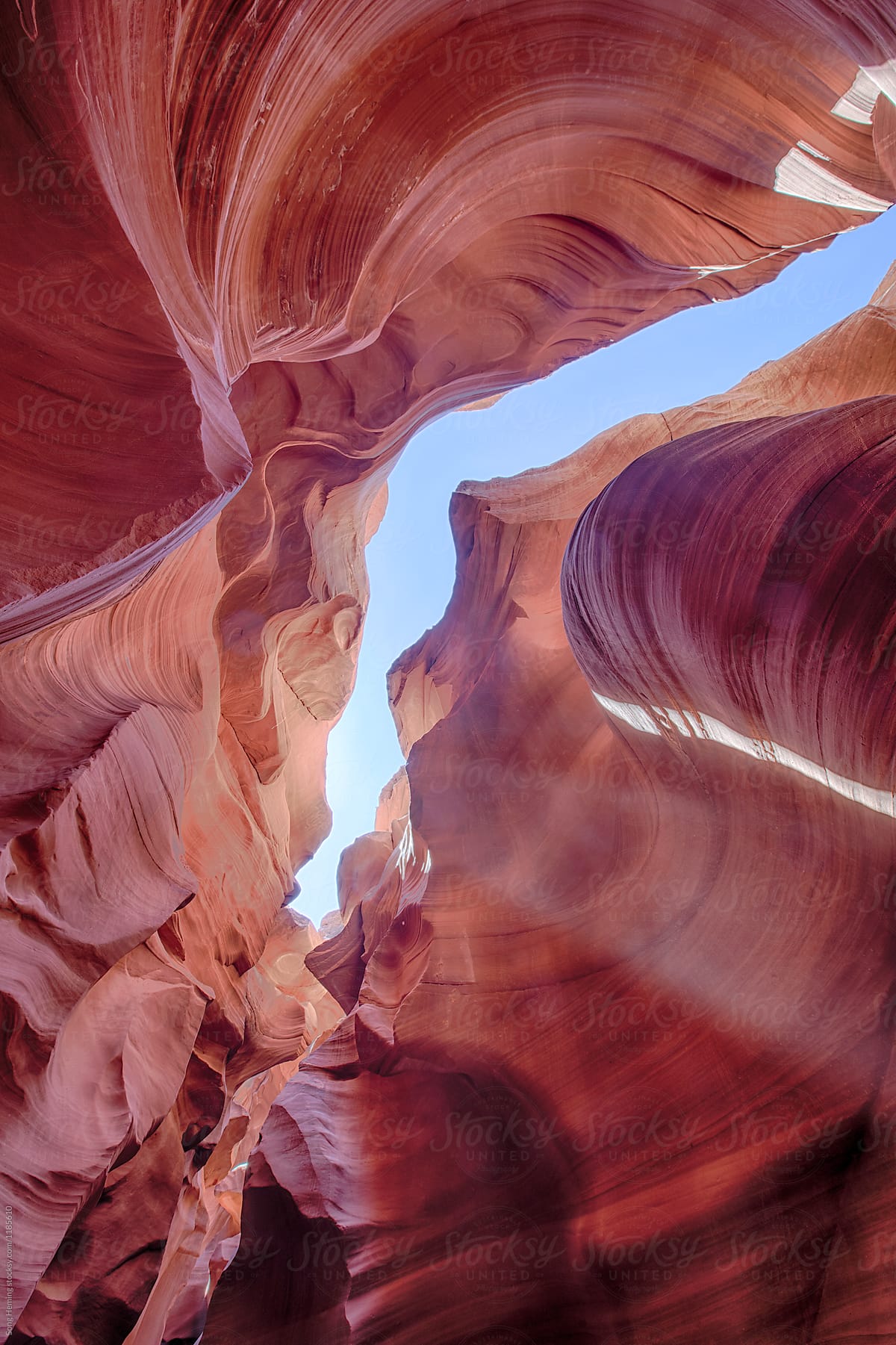Sun ray through Antelope colorful canyon wall erosion in desert