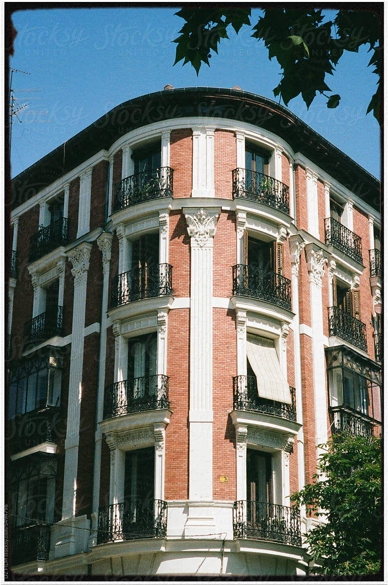 Facade of a residential building, film