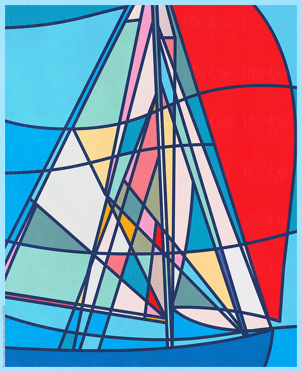 Abstract Sailboat with Red Spinnaker