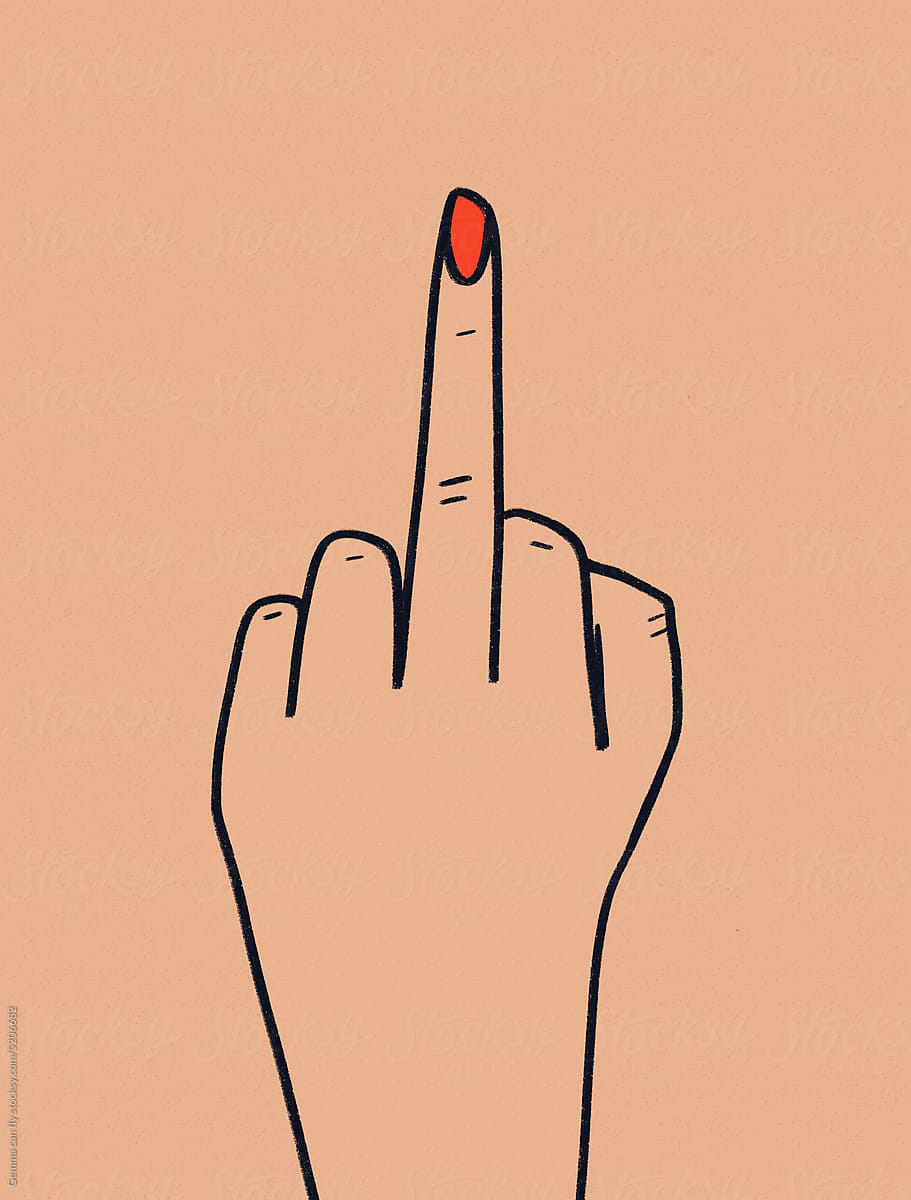 Fuck off white woman hand gesture sign illustration