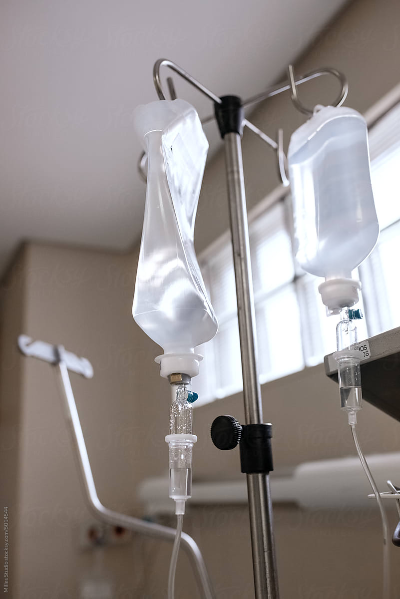 IV bags hanging on rack