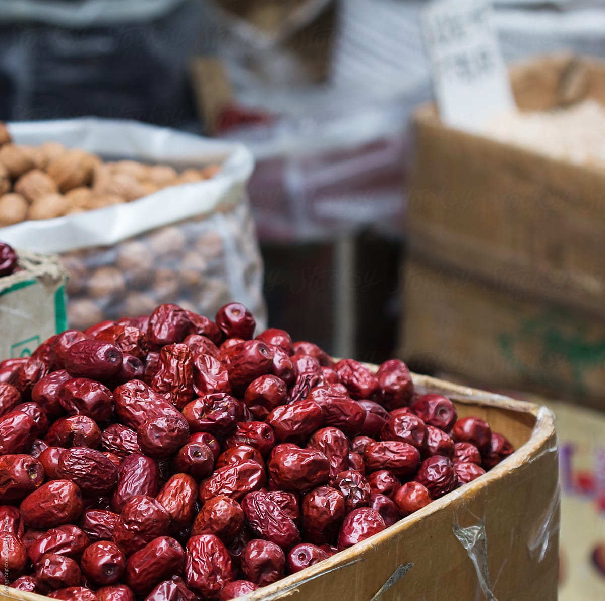 Dried red Chinese dates in market