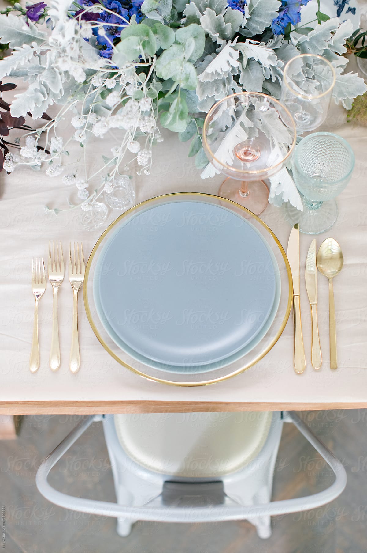 Blue and gold table setting