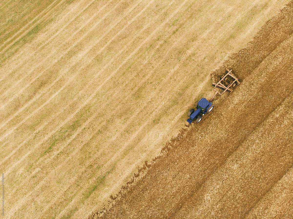 Tractor on the field from high above