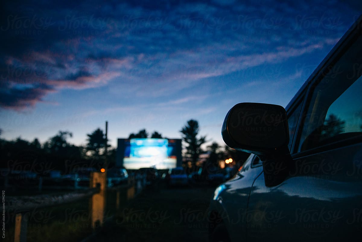 Night falls at the drive-in movie theatre