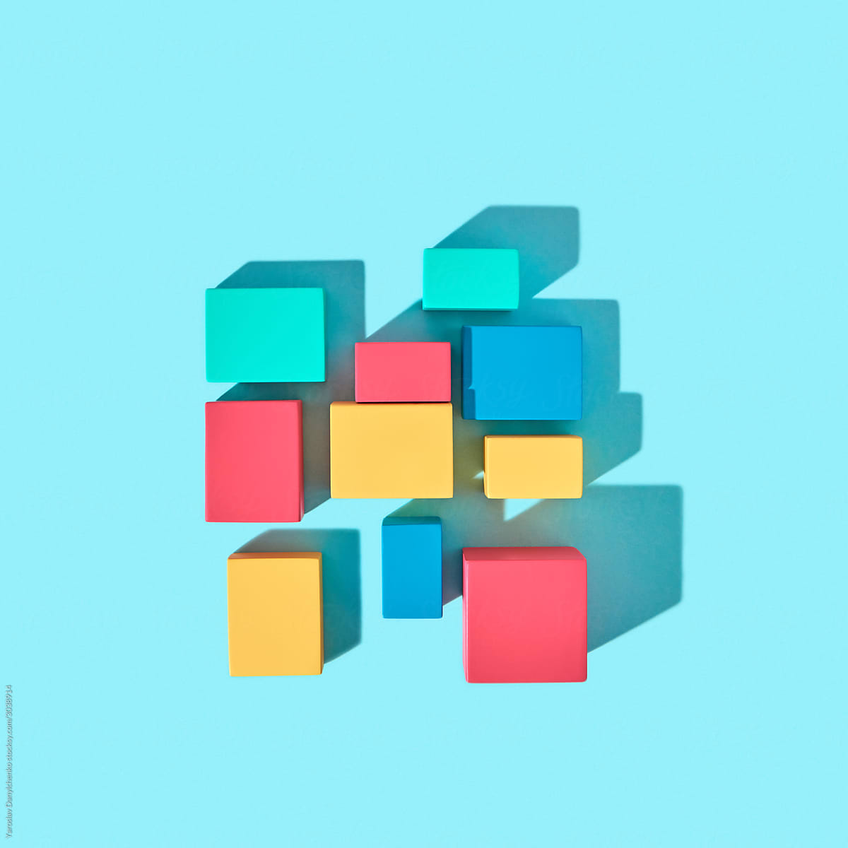 Colorful blocks are assambling in one.