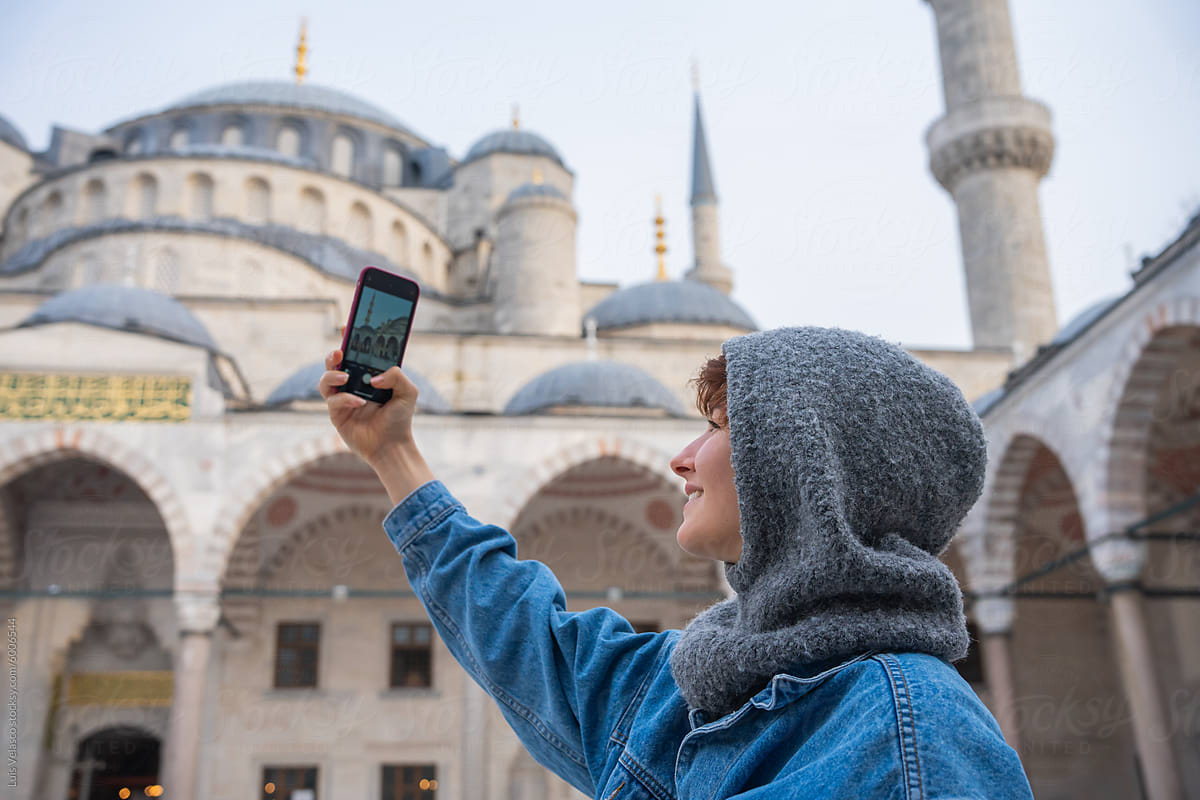 Woman Visiting The Blue Mosque, Istanbul.