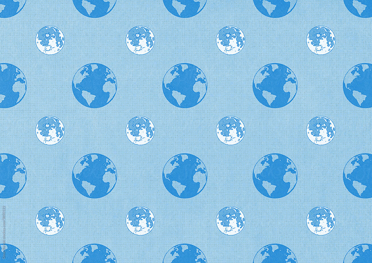 Earth and Moon Blue Pattern Illustration