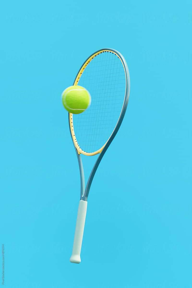 Tennis racket hitting a green tennis ball