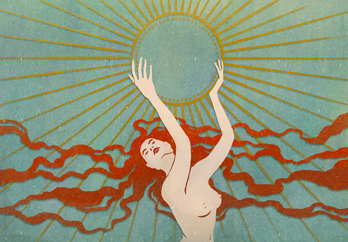 Naked girl holds the suns to