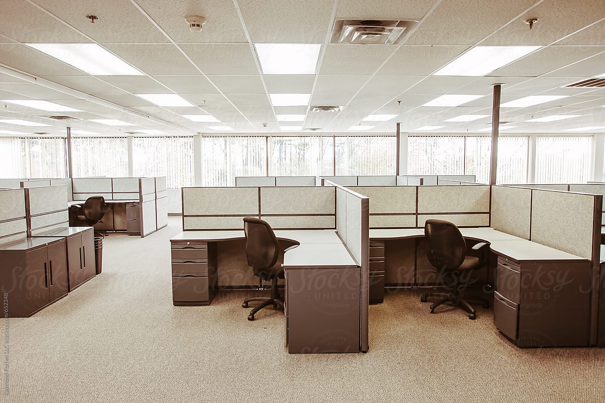 Empty Vintage Outdated Office Space Cubicles